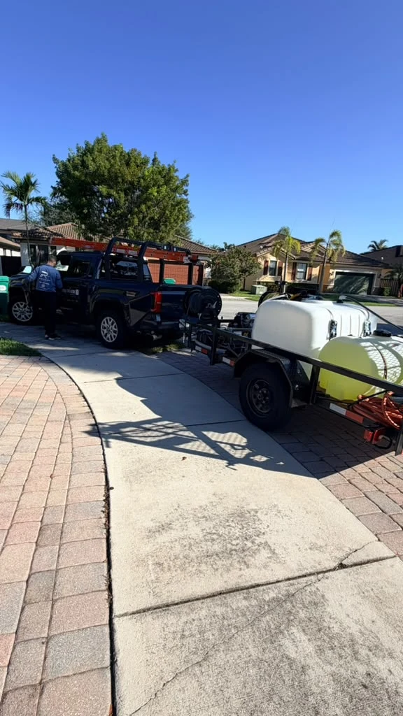 REBORN truck and trailer with tanks, hoses, and exterior cleaning equipment